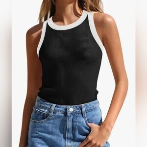 a new day Black and White Ribbed Tank Top